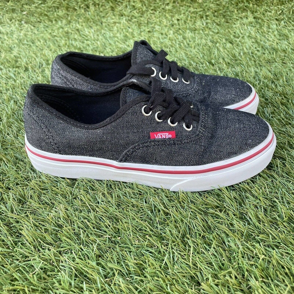 Vans Authentic Off The Wall Black Denim/red/ White Low Top Sneakers Kids Size 1